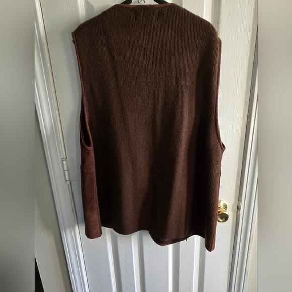 Vintage Chocolate Brown Suede And Sweater Sleeveless Women's Vest Size 44 - Picture 2 of 5
